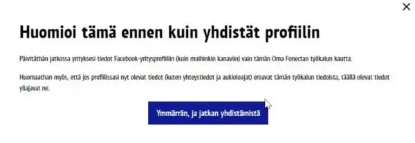 Fonecta Connect Asiakasohjeet Facebook linkitys Hyväksy