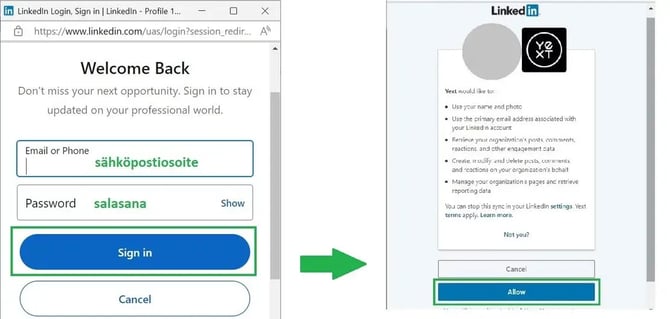 Fonecta Connect Asiakasohjeet Linkedin linkitys kirjaudu2