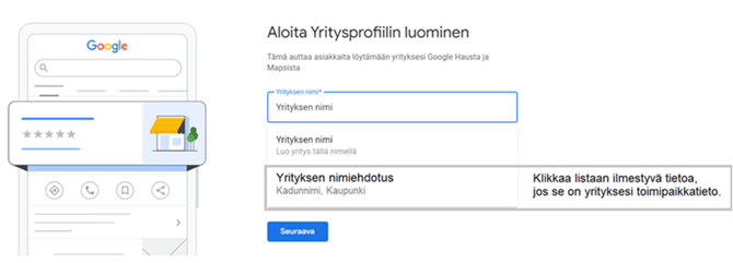 Asiakasohjeet - Fonecta Kontakti - Google-yritysprofiilin vahvistaminen - Etsi toimipisteesi tietoja