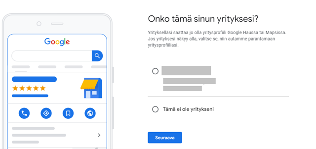 Asiakasohjeet - Fonecta Kontakti - Google-yritysprofiilin vahvistaminen -Onko tämä yrityksesi