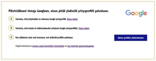 Fonecta Connect asiakasohjeet GBP linkitys aloita yhdistäminen