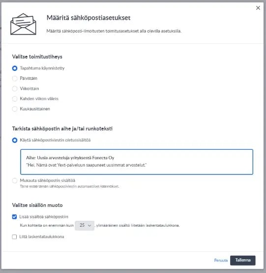 Fonecta-Connect-Asiakasohjeet Asiakaspalautteen hallinta - ilmoitusten tilaaminen sähköposti